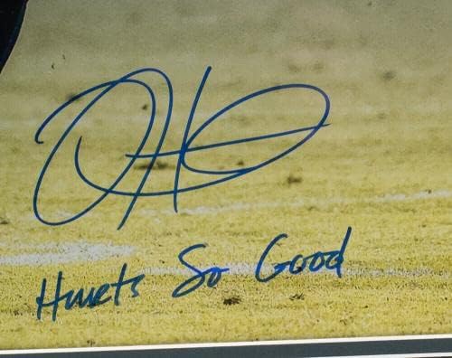 Jalen Hurts потпишаните врамени 16x20 Eagles Scramble Photo боли толку добро insc JSA - автограмирани со НФЛ фотографии