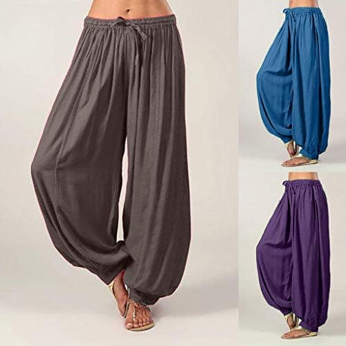 Трендинао женски хареми јога панталони, обични постелнина удобна лабава широко распространетост на половината на нозете, вратоврски со хареми панталони