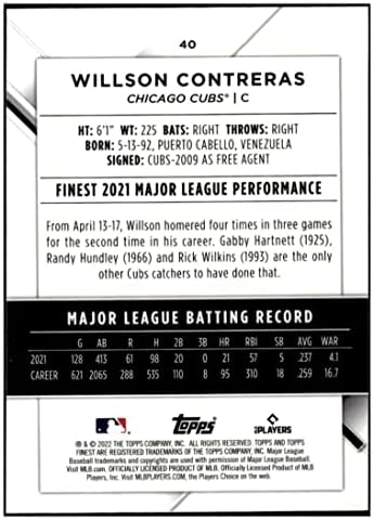 Willson Contreras 2022 Topps Најдобри 40 nm+ -MT+ MLB безбол младенчиња