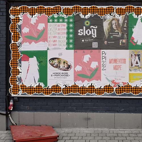 Nbjiuyin Денот на благодарноста есен за билтени од тиква, гранични налепници со карирани за билтени табли за домашни училишта за учество во училница