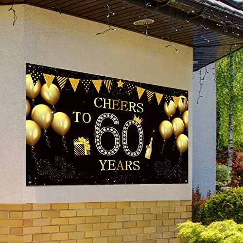 Среќен 60-Ти Роденден Позадина Банер, Екстра Голема Ткаенина Црно Злато Навива на 60 Години Позадина Годишнина Декорација Позадина Банер