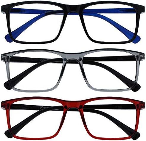 Оплизирајте мастило 3 пакувања очила за читање големи црни сиви црвени жени пролетни шарки RRR4-17Z