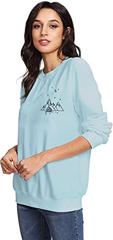 Мусја кампување џемпер за жени со долги ракави планински печатени графички пулвер кошула за пешачење за одмор на маици за одмор