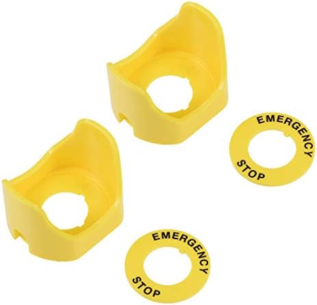 uxcell 22mm Пластични Две Нозе Притисни Прекинувач Копче Заштитен Капак Со Итни Стоп Предупредување Круг Жолта 2 парчиња