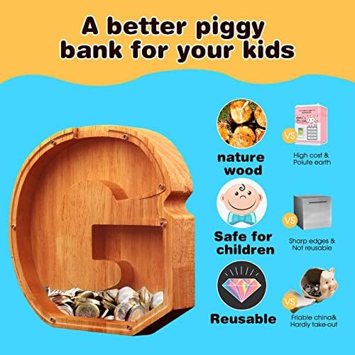 Детска свињи-банка за момчиња девојчиња, А-З 26 Англиски Азбука Писмо Пигер Банки, Персонализирани свињи-банкарски дрвени, транспарентни