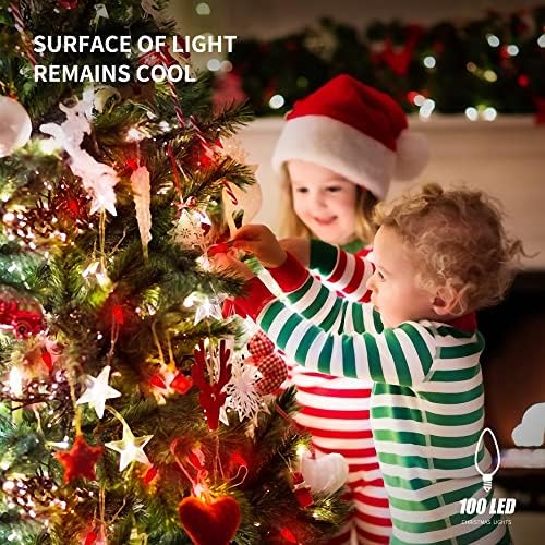 Waterglide C6 Божиќни светла, 33ft 100 LED FACETED жица светла Зелена жица самовила со 29V безбеден адаптер, 8 режим на осветлување, водоотпорен