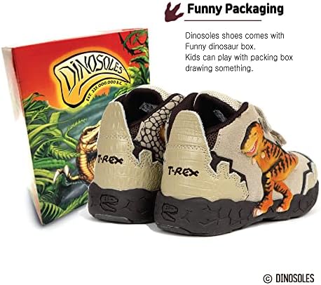 Динозоли 3Д Т-Рекс трепкање предводени чевли со високи деца со диносаурус. Лесни патики за деца. Тан дете 10 големина.