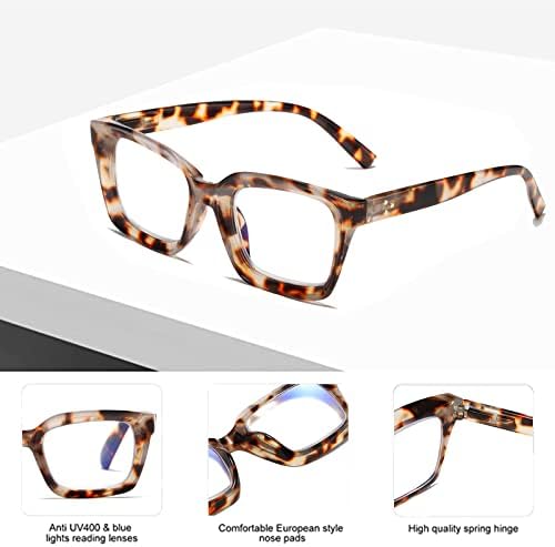 Хубеј 3 Пара Ретро Преголеми Очила За Читање Големи Рамки За Жени Мажи Плоштад Мода Опра Стил Сино Светло Блокирање на компјутерски читач со очила крпа покритие +1.5