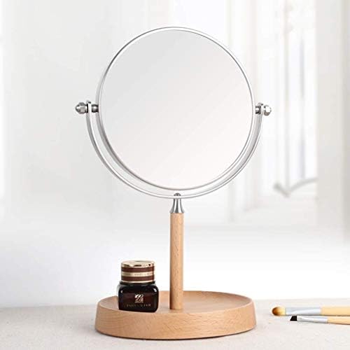 LLRYN Шминка Огледало-13-Инчен Висина Десктоп Двострано Огледало Дрвени Складирање База Европски Стил Едноставен Висока Дефиниција Шминка
