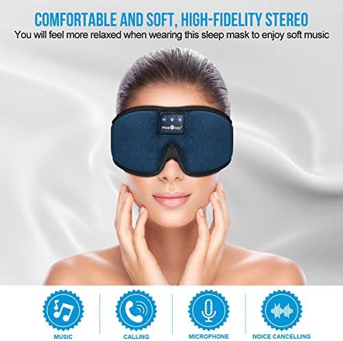 Слушалки за спиење MusicOzy Bluetooth безжичен спортски лента за глава, за спиење маска за очи за очи за странични спиење медитација, црна маска и сива лента за глава, пакет ?