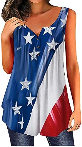 Panoegsn Американско знаме за резервоари за резервоари за жени, модни кошули без ракави, опуштени вклопени копче блузи маица Туники