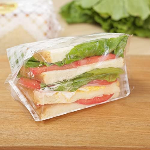 100 торби за сендвичи за еднократна употреба со преклопен близок врв, печатени пластични сендвич торби со 100 налепници за запечатување,