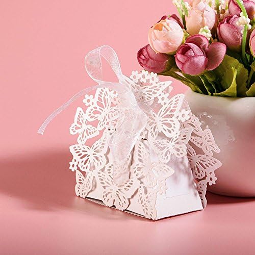 JZK 50x пеперутки бисерни кутии за подароци со бела хартија за свадбени фаворити чоколади бонбони, за забава за свадбени банкети за роденденски