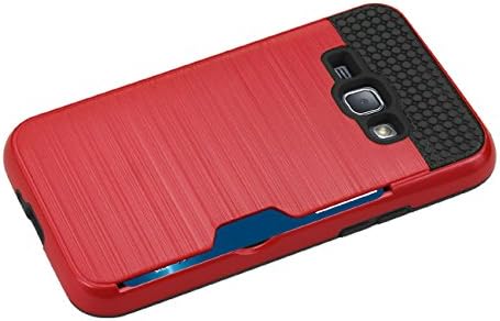 Reiko Samsung Galaxy J1 тенок оклоп хибриден случај со држач за картички - црвена