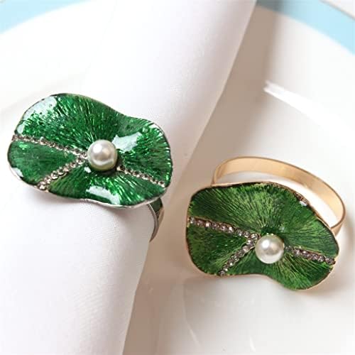 Xjjzs 12 парчиња салфетка тока креативен дијамант зелен лист салфетка прстен бисер лисја за украсување устата прстен