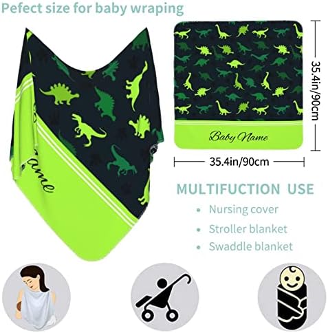 Suqinfa Custom Baby Swaddle Clainal персонализирано додадете текст Зелен диносаурус печати унисекс новороденче завиткан, прилагодено заноси за спиење на новороденчиња, за момчињ