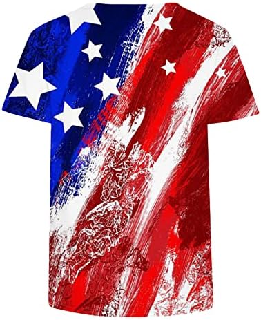 Западни кошули за жени Американски знамиња за печатење на знаме против кратки ракави за кратки ракави на вратот 4 -ти јули Блузи