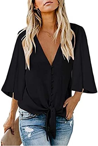 Lookea женски кошули и блузи, симпатични летни обични врвови со врвови на ракави со цврста боја на копчињата надолу кошула од кошули
