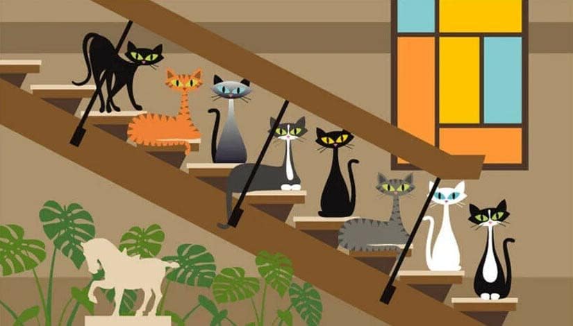 Cat Art Cat Family, Ретро ТВ -шоу Миделен век модерна уметност Catубител на мачки гроздобер метален знак Плакета метал забавен знак за