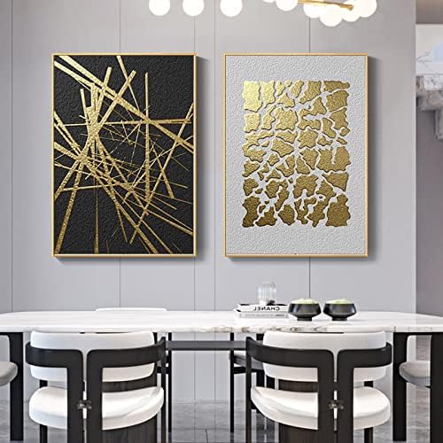 Апстрактна црна и златна wallидна уметност злато фолија платно сликање црно бело и златно слики во форма во форма на голема платно wallидна уметност линија апстрактна