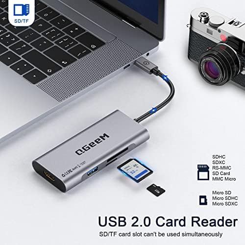 USB C Hub, QGeeM USB C До HDMI Адаптер 4k, 7 во 1 USB C Dongle СО 100w Испорака На Енергија, 3 USB 3.0 Порти, Sd/TF Читач На Картички, Компатибилен