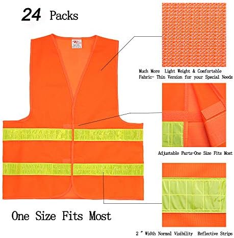 Зојо за нормална видливост Безбедност на елек, 24 пакувања, прилагодлива големина, тенка и лесна мешавина од ткаенина, безбедносен елек