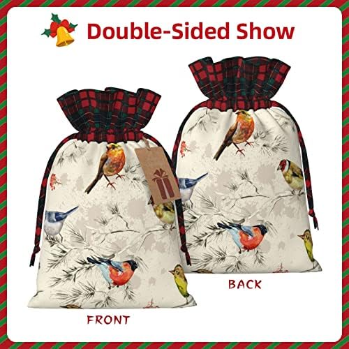 Божиќни Торби За Подароци Со Врвки За Влечење Мали Птици - Акварел Бивол Карирана Торба За Влечење Забава Ги Фаворизира Чантите