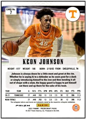 Keon Johnson RC SP 2021-22 Panini Prizm Draft Picks Flashback бели искри Prizms 7 Rookie NM+ -MT+ NBA кошарка