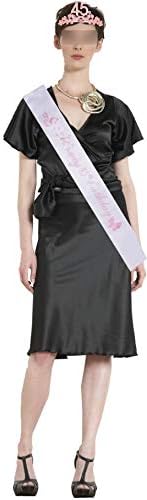 Дорадремдеко 45 -ти роденден Саш и Тијара за жени - Чудесен сјајно појас + пеперутки Rhinestone Pink Premium Metal Tiara за неа, 45 -ти роденденски