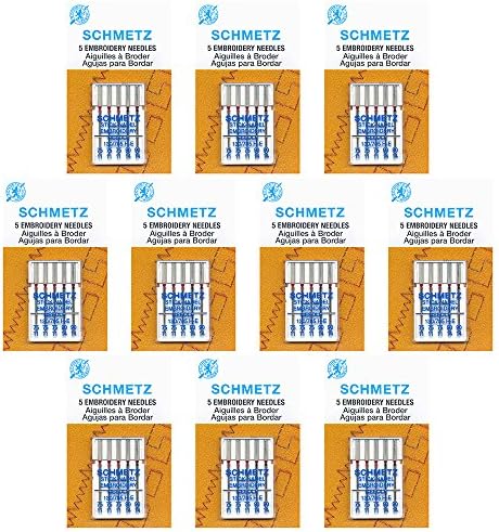 50 игли за шиење на машината за шиење на Шметц - Асортирани големини - кутија од 10 картички
