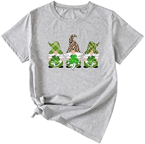 Смешна кошула на Денот на Свети Патрик за жени Грин Шамрок Графички кратки ракави Маши екипаж на вратот на вратот Обични врвови Гноми маица