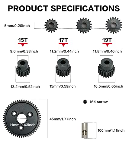 Vicrazze Metal Gear 54T 0,8 32 Pitch 3956 Spur Gear со 15T/17T/19T PINIONS GEAR SETS FOR TRAXXAS SLASH 4X4 4WD/2WD/VXL Rally/VXL Stampede