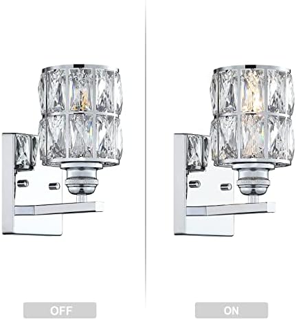 Водечко осветлување 2 пакувања 1 лесен кристален wallид со chrone со хромирана завршница, модерна и концизен стил на wallидна светлина со метална сенка со кристална плоча ?