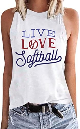 2023 Бејзбол мама резервоар врвови женски летен кошула без ракави, симпатична вежба за вежбање, графички маички лабави вклопни елек камизола