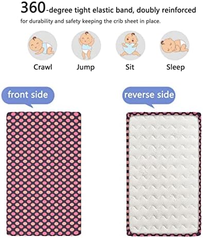 Розови полкови точки со тематски вграден креветче за креветчиња, стандарден душек за креветчиња, вграден лист мек и дише постелни