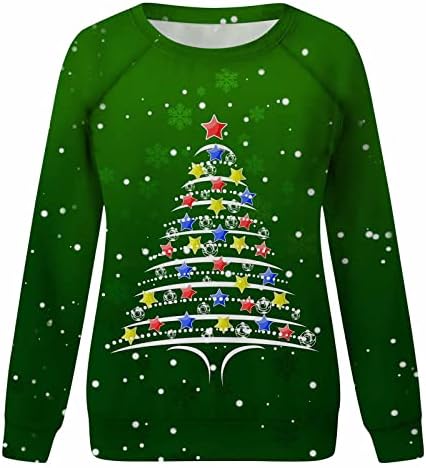 Тинејџерска девојка starвезда Снежна дрво Печати лабава облека за џемпер манжетната манжетна со долг ракав екипаж врат среќен празник