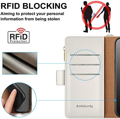 Antsturdy За Samsung Galaxy Забелешка 9 6.4 случај на Паричник xfid Блокирање Zfid Poket Zipper Qlot 7 Слот За Картички пу Кожа Флип Фолио Заштитен Капак Држач За Кредитна Картичка Со Ремен З