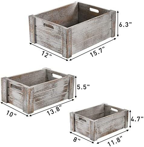 Хакароа 3 пакувања со дрвени гајби со рачки, рустикално гнезда за складирање на контејнери за складирање декоративни канти за дрвени