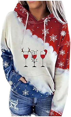 Кошула со качулка фланел жени Божиќни долги ракави женски џемпери за џемпери за жени