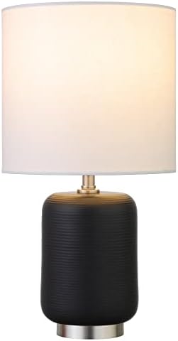 Henn & Hart 15 висока керамичка мини ламба со ткаенина сенка во мат црна/четкана никел/бела, мала ламба за спална соба, биро, домашна канцеларија