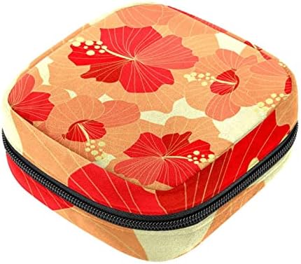 Торба за складирање за санитарни подлошки за салфетка, преносни за жени девојки што можат да се пеат, црвени хибискус цвет Хаваи гроздобер