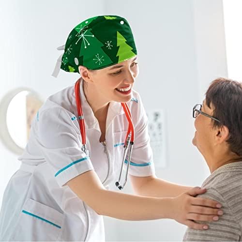 Медицинска медицинска сестра капачиња жени долга коса, Божиќна кафеава црвена црна карирана прилагодлива работна капа со копче и лак за коса