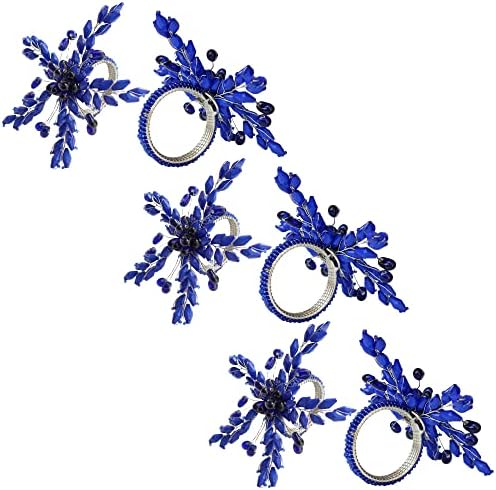 ITOS365 прстени со салфетки сет од 12 за забави за украсување на трпезариска маса секој ден метална салфетка држач лисја сина