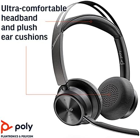 Poly - Voyager Focus 2 Office USB -A - Bluetooth стерео слушалки со Boom Mic - USB -A PC/Mac/Thone The Телефон Компатибилен - Активно откажување на бучава - работи со тимови, зум и повеќе