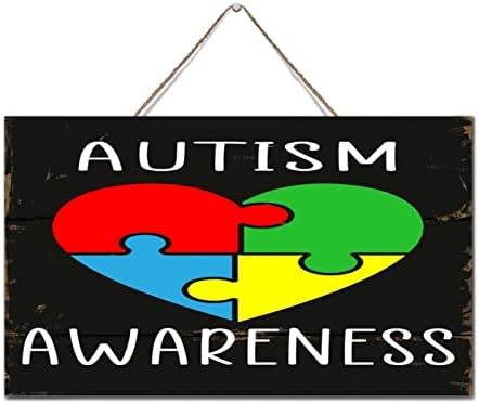 Свесност за аутизам, сложувалка парче дрво знаци што висат алишта дома украси дрво плакета декоративна аутистична поддршка