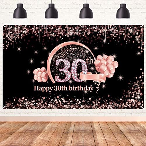 Lnlofen 30-Ти Роденден Банер Позадина Украси Материјали За Жени, Розово Злато 30 Годишниот Роденден Постер Декор, Екстра Голем Среќен Триесет