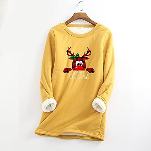 Зимски кошули за жени лажичка со врата од руно кошули Среќна Божиќна преголема женска маичка