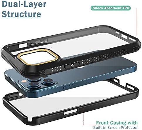 Baisrke компатибилен со iPhone 13 Pro Max Case, Clear Case со вграден заштитник на екранот iPhone 13 Pro Max 6,7 инчи 2021 - црна