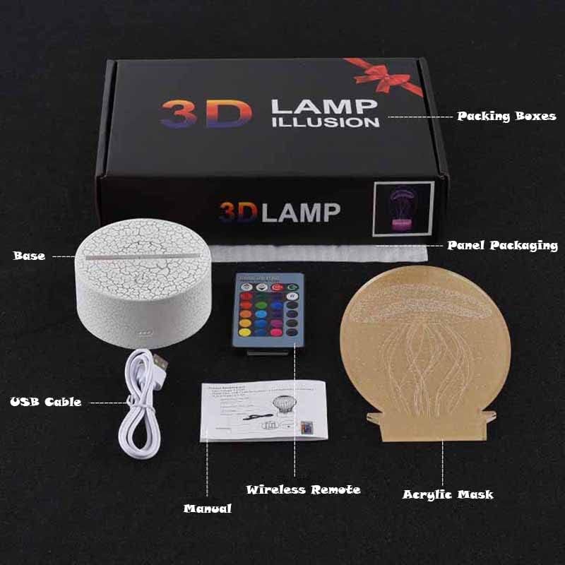 3Д ноќна светлина LED визуелна табела за ламба за визуелна табела, разнобоен допир далечински управувач Божиќна ноќна светлина HWL0213