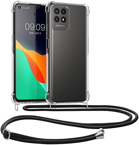 CWMobile Crossbody Case компатибилен со случајот Realme 8i - Clear TPU телефонски покритие w/лента за лента за ландери - црна/транспарентна